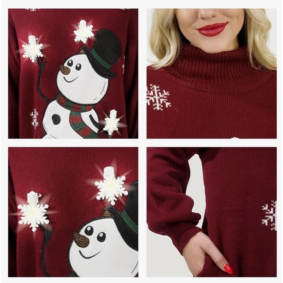 NWOT Giggling Getup Christmas Ugly Sweater Dress, 3D Snowman Loose LED Lights - Picture 5 of 9